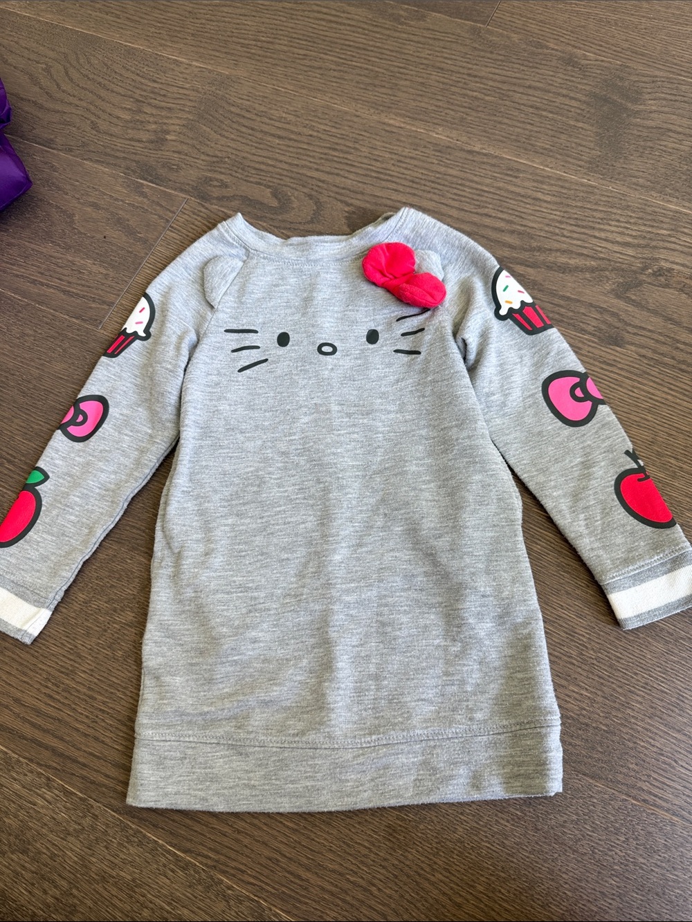 Hello Kitty Gray Sweatshirt Dress with Pink Bow Accent